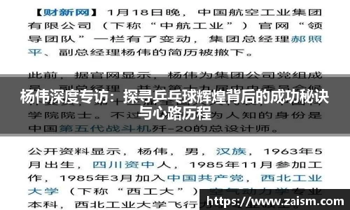 杨伟深度专访：探寻乒乓球辉煌背后的成功秘诀与心路历程