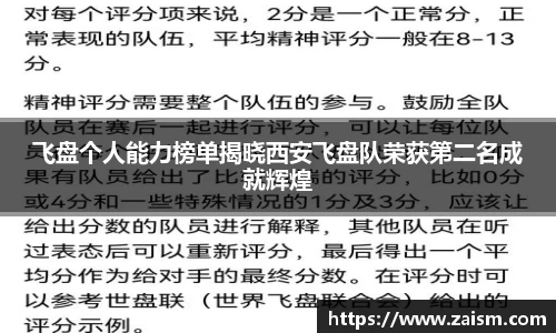 飞盘个人能力榜单揭晓西安飞盘队荣获第二名成就辉煌