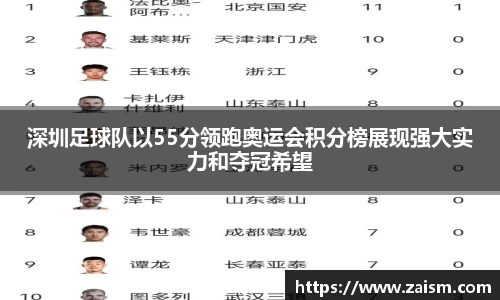 深圳足球队以55分领跑奥运会积分榜展现强大实力和夺冠希望